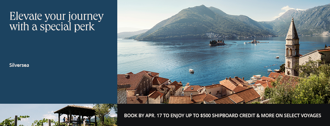 Elevate your Silversea journey with a special perk. Book by 4/17 to enjoy up to $500 shipboard credit & more on select voyages